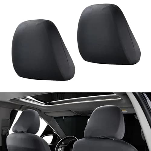 Crynod Black Knitted Stretch Car Seat Headrest Covers (2-Pack, 23cm x 27cm) | Universal Fit for Most Cars thumbnail 1