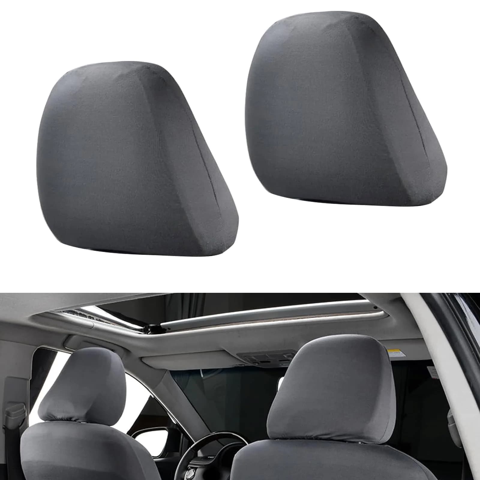 Crynod Dark Gray Knitted Stretch Headrest Covers (2 PCS, 23cm x 27cm) | Universal Fit for Most Cars