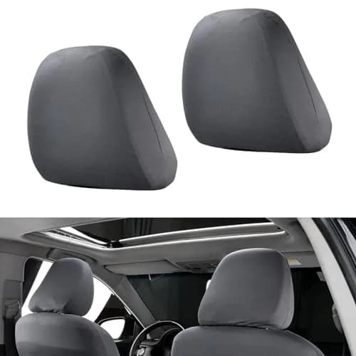 Crynod Dark Gray Knitted Stretch Headrest Covers (2 PCS, 23cm x 27cm) | Universal Fit for Most Cars thumbnail 1