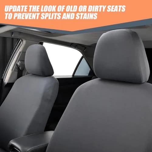 Crynod Dark Gray Knitted Stretch Headrest Covers (2 PCS, 23cm x 27cm) | Universal Fit for Most Cars thumbnail 4