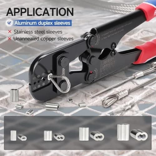 IWISS 1608M4 Wire Rope Crimper Kit with Cutter & Terminal Case, 3/64"–1/8" (1.2-3mm) | Crimps Oval, Double-Barrel, Copper Sleeves thumbnail 5