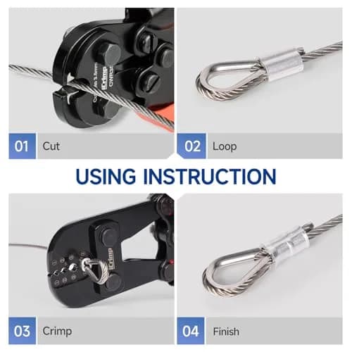 IWISS 1608M4 Wire Rope Crimper Kit with Cutter & Terminal Case, 3/64"–1/8" (1.2-3mm) | Crimps Oval, Double-Barrel, Copper Sleeves thumbnail 8
