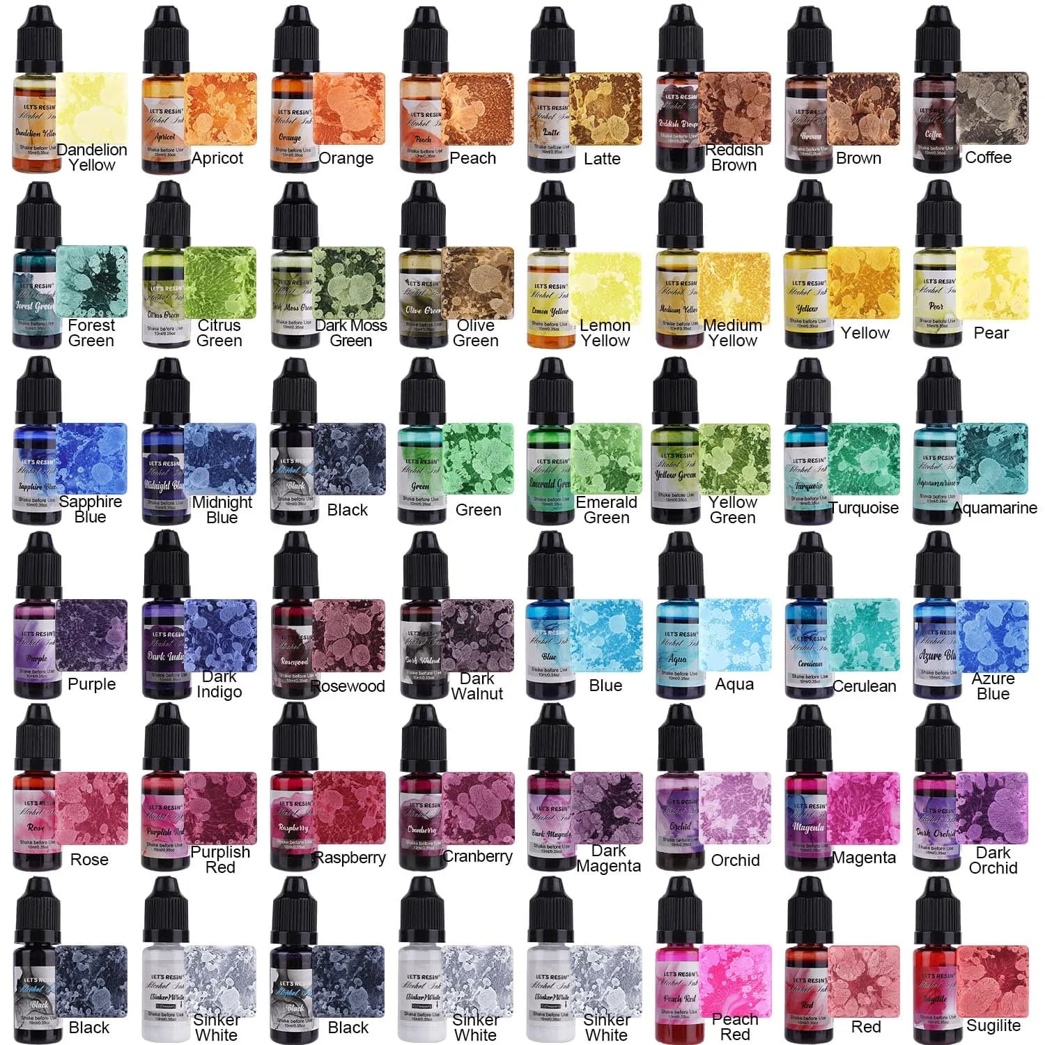 LET'S RESIN Concentrated Alcohol Ink Set 48 Colors (10ml/0.35oz Each) | Vibrant, Highly Pigmented for Resin Art thumbnail 3