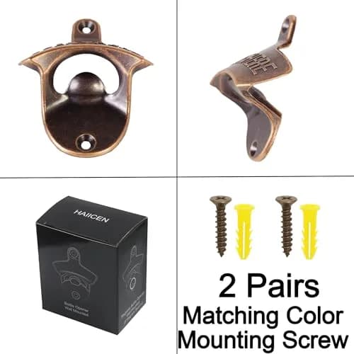 HAIICEN Vintage Copper Wall Mount Bottle Opener 2-Pack | Rustic Beer Cap Opener with Screws thumbnail 5