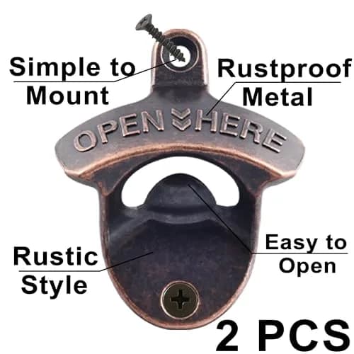 HAIICEN Vintage Copper Wall Mount Bottle Opener 2-Pack | Rustic Beer Cap Opener with Screws thumbnail 2