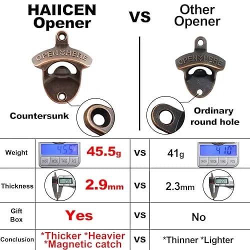 HAIICEN Vintage Copper Wall Mount Bottle Opener 2-Pack | Rustic Beer Cap Opener with Screws thumbnail 3