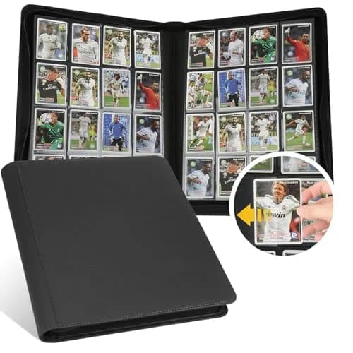 GERMUN 3 Ring 9 Pocket Zipper Card Binder with Wrist Strap, 720 Double Sided Standard Card Album Folder (Marble Texture Red, 40 Pages) — 16 Pocket 1024 / Diamond Black 1