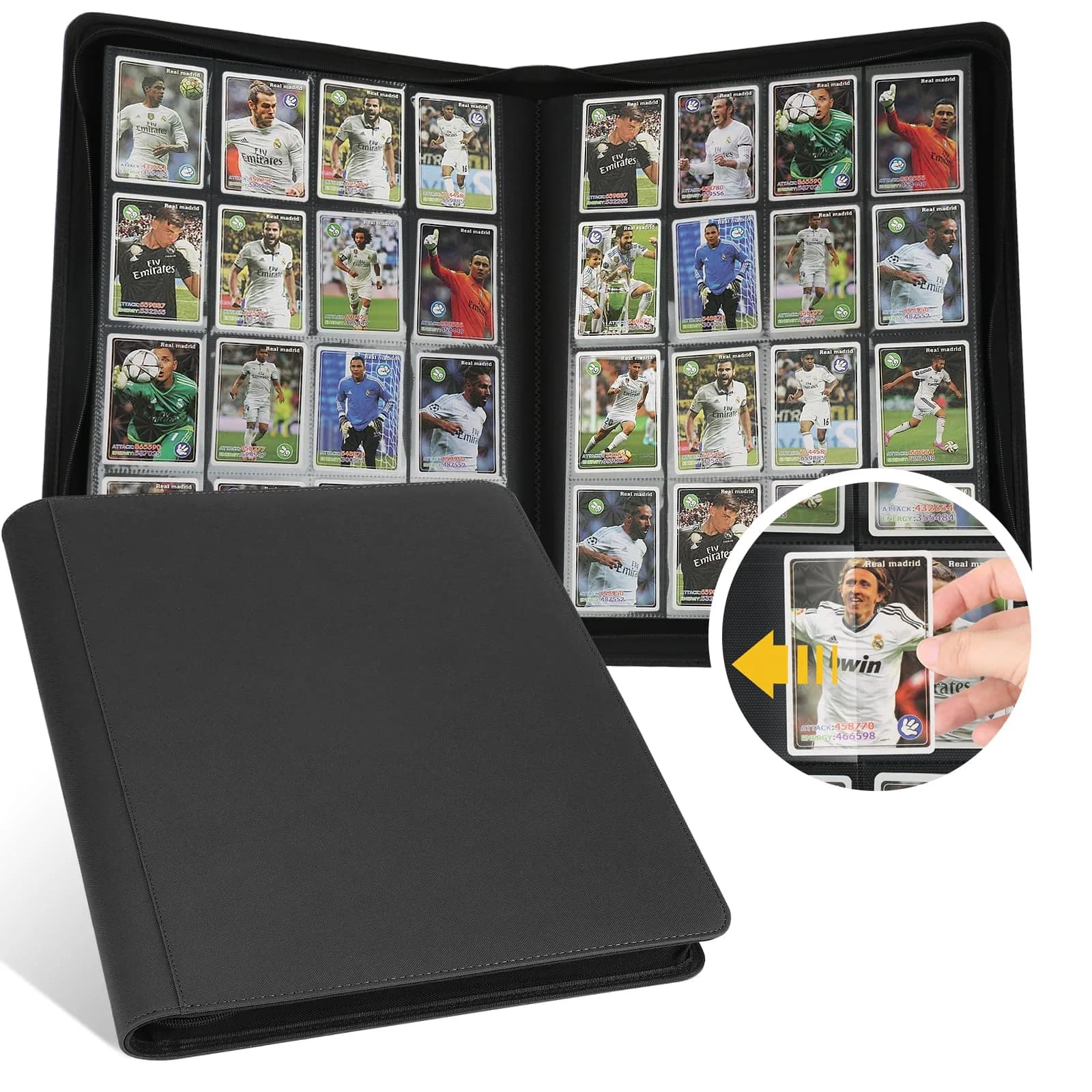 GERMUN 16 Pocket Diamond Black Card Binder with Zipper - 1024 Card Capacity, Acid-Free & PVC-Free Storage - main product image