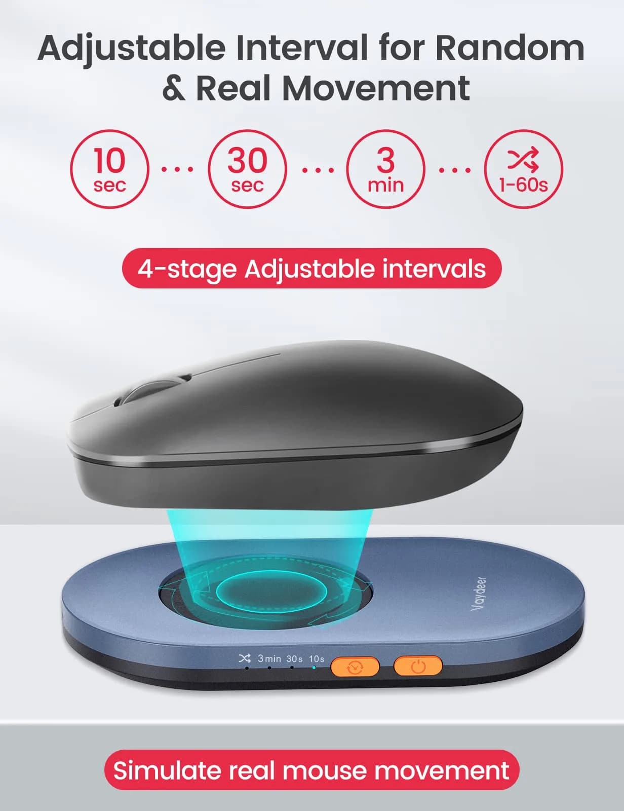 Vaydeer Ultra Slim Mouse Mover Air 3 Light Purple Button Control Mouse Jiggler - view 3