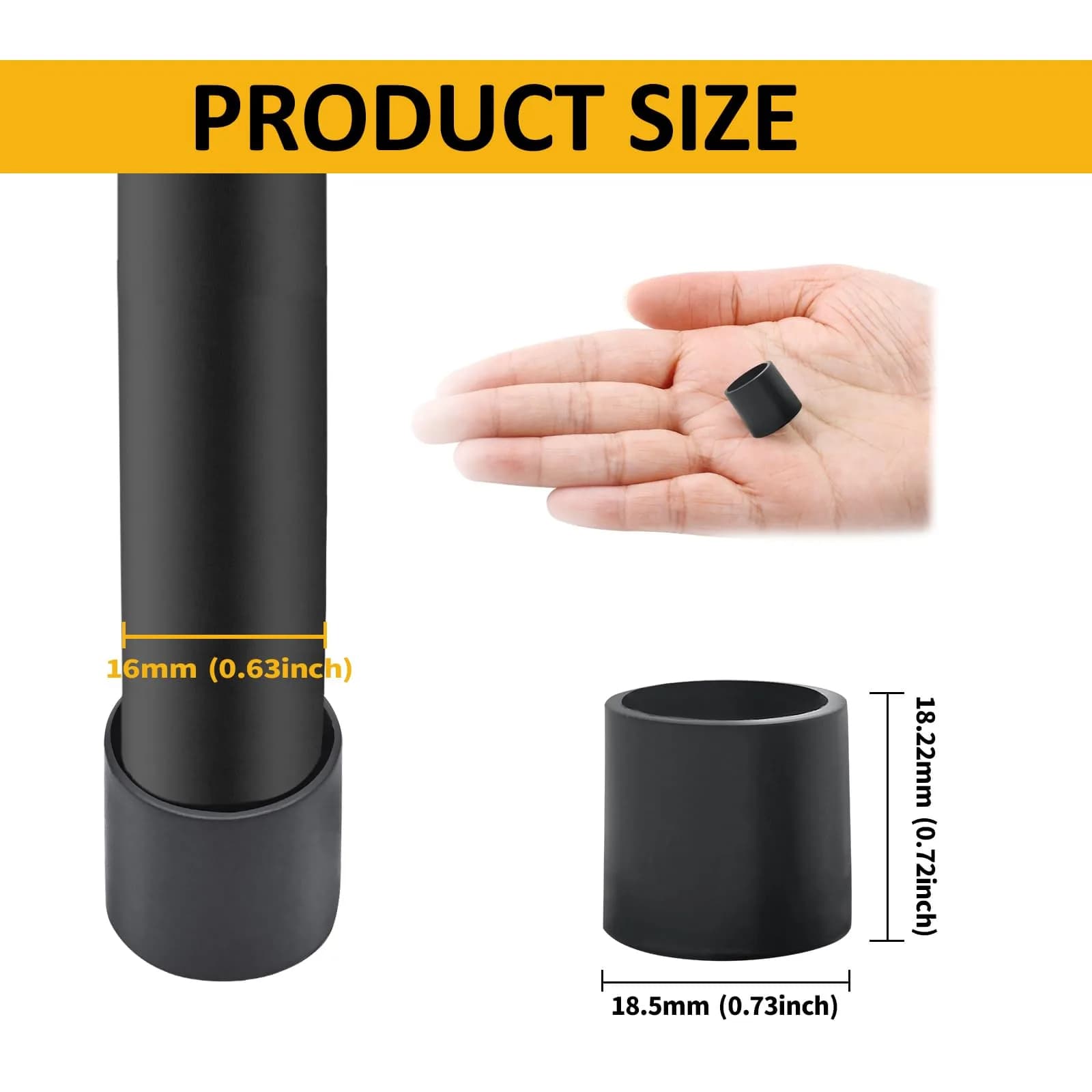 Auvotuis Black PVC Chair Leg Tips 16mm (0.63 Inch) Diameter | Protects Floors & Furniture - view 2