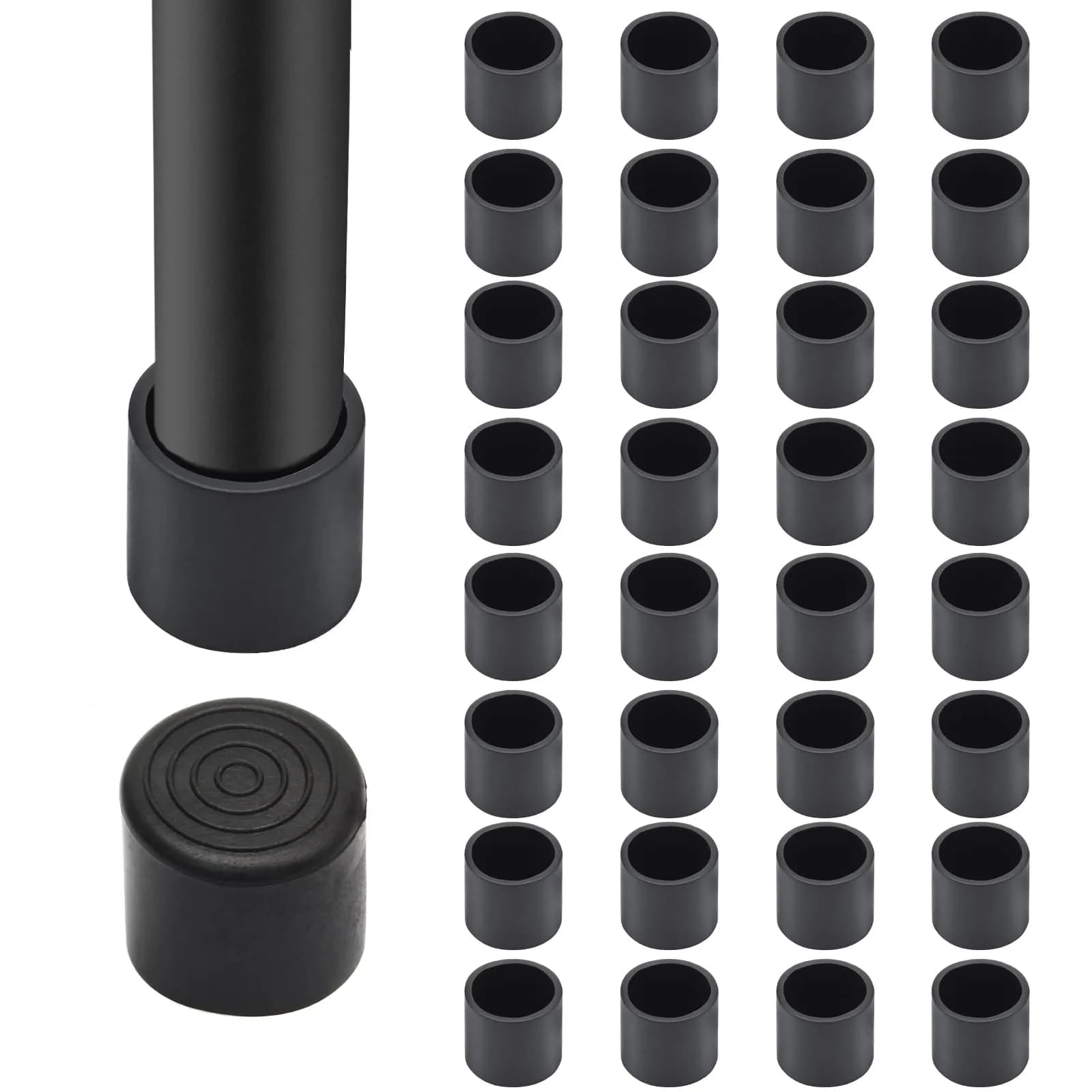 Auvotuis 32Pcs 7/8 Inch (22mm) Black PVC Chair Leg Caps | Protect Floors & Reduce Noise - main product image