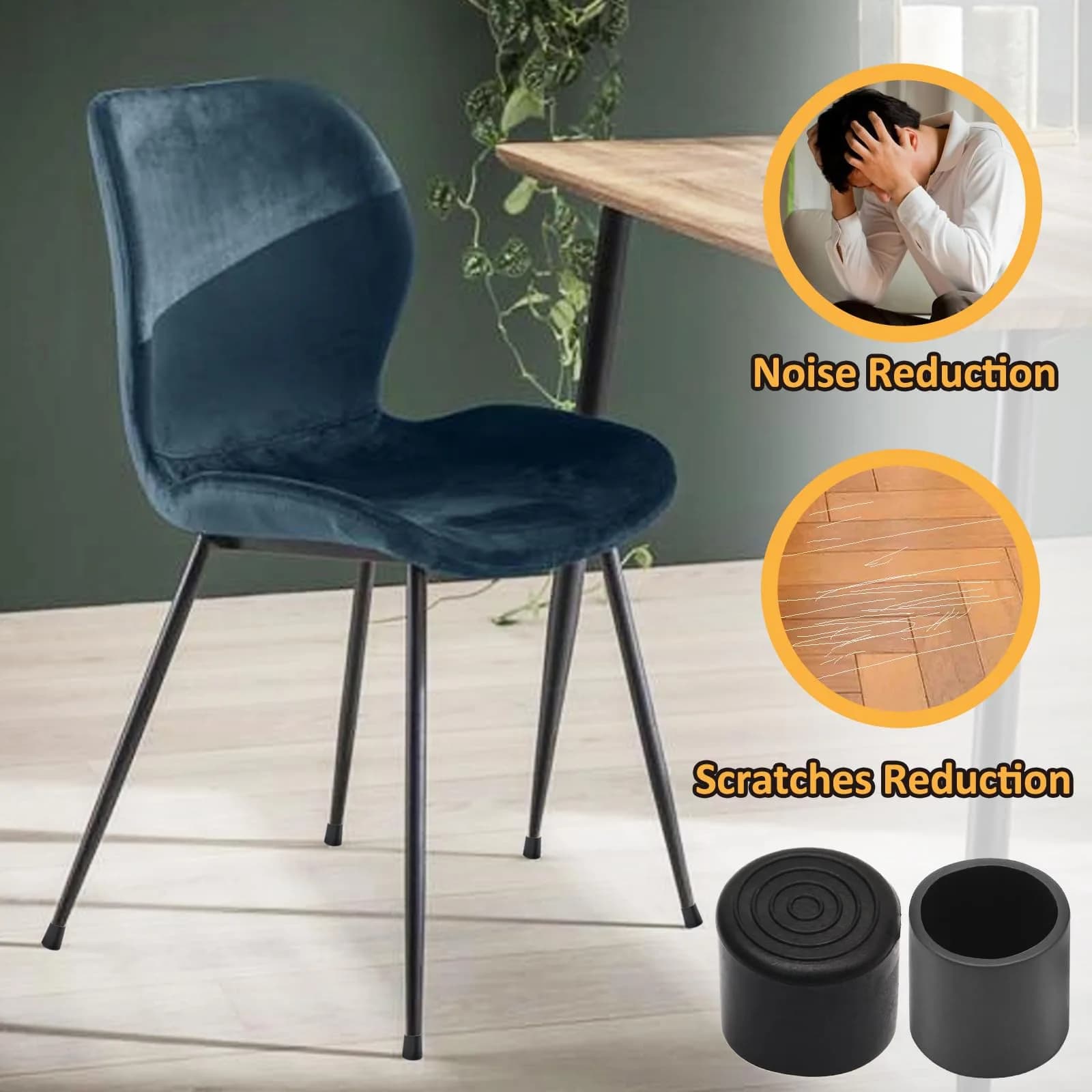Auvotuis 32Pcs 7/8 Inch (22mm) Black PVC Chair Leg Caps | Protect Floors & Reduce Noise - view 4