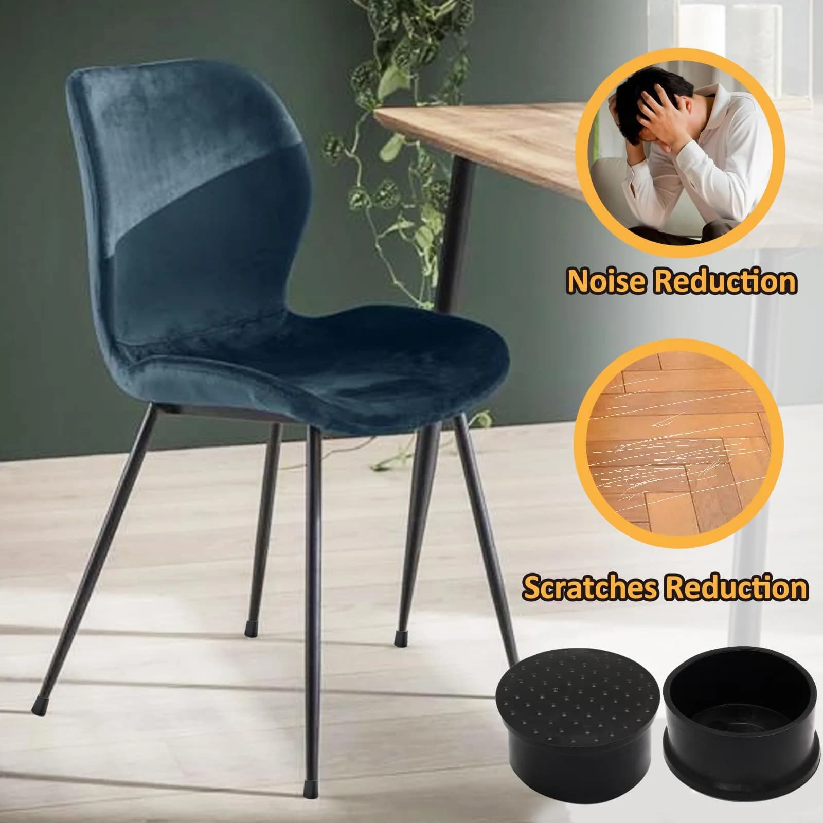 Auvotuis Black PVC Chair Leg Tips 48mm (1.89 Inch) | Protects Floors & Reduces Noise - view 5