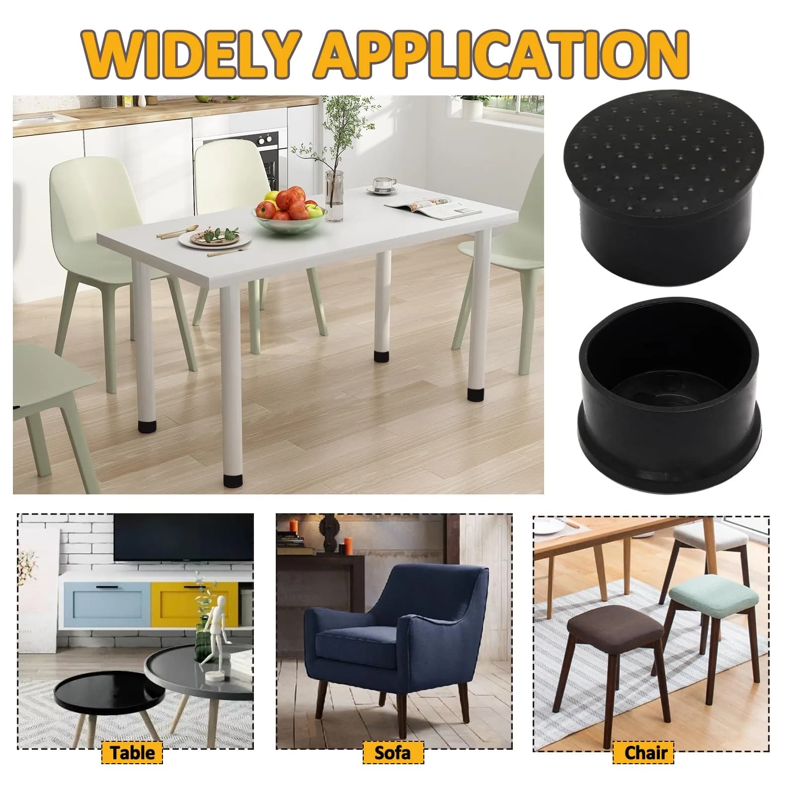 Auvotuis Black PVC Chair Leg Tips 48mm (1.89 Inch) | Protects Floors & Reduces Noise - view 6