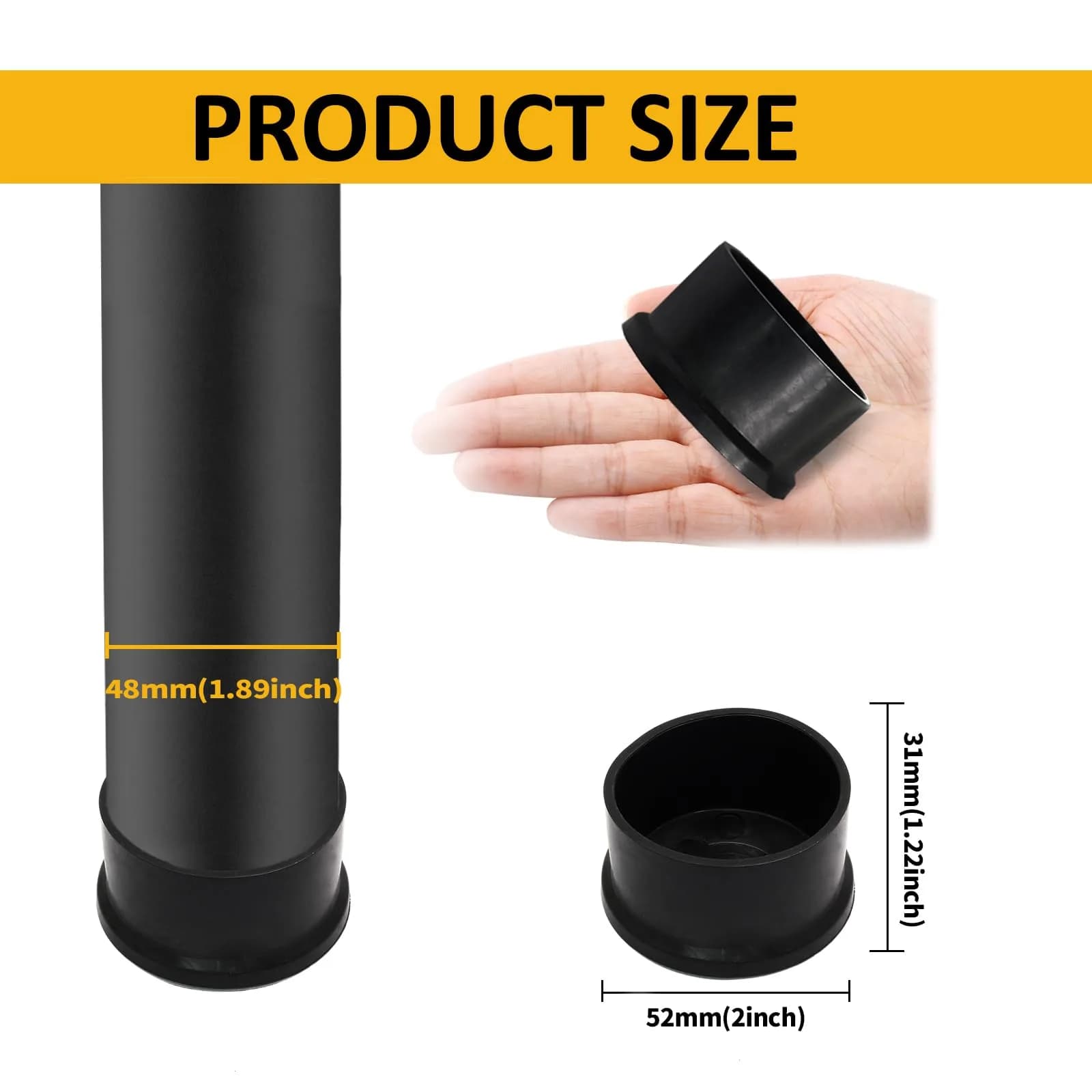 Auvotuis Black PVC Chair Leg Tips 48mm (1.89 Inch) | Protects Floors & Reduces Noise - view 2