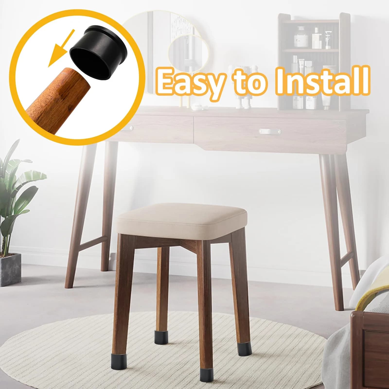 Auvotuis Black PVC Chair Leg Tips 48mm (1.89 Inch) | Protects Floors & Reduces Noise - view 4