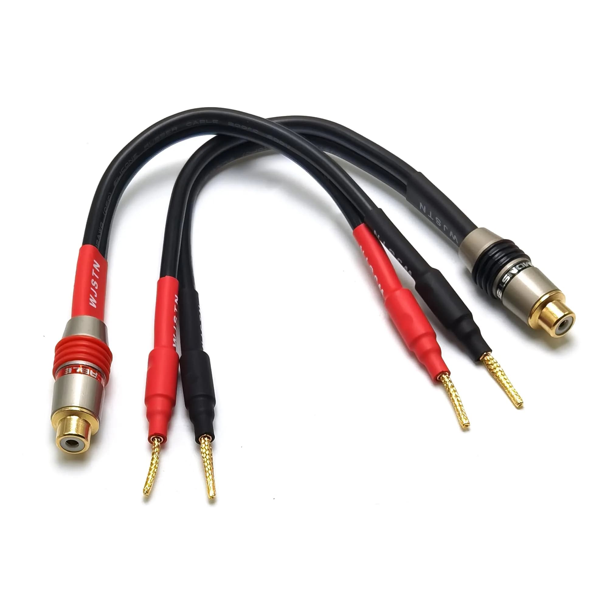WJSTN RCA Speaker Adapter - 6 Inch Flex Pin Banana Plugs to RCA Female Audio Cable | Heavy Duty, 2 Pack - main product image