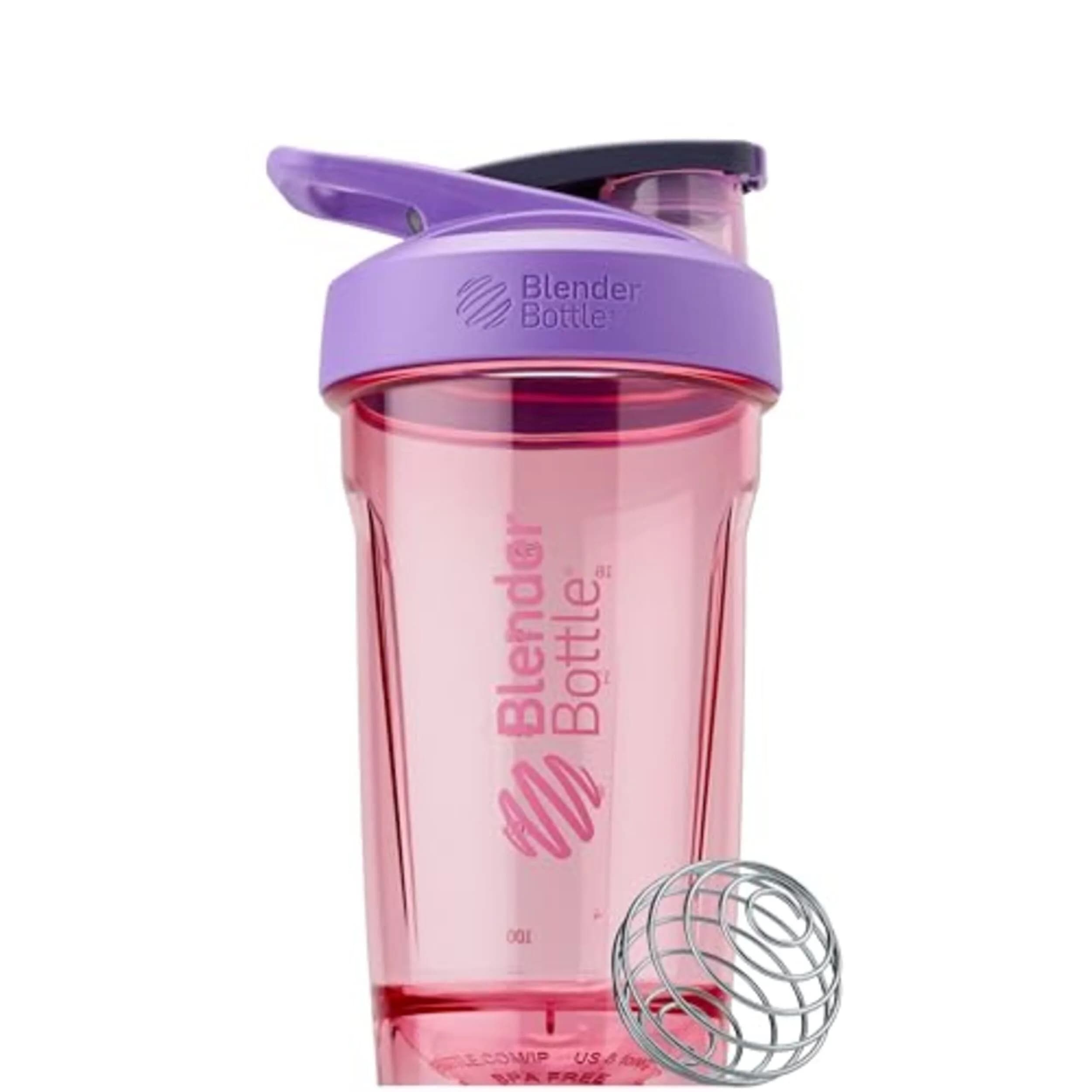 BlenderBottle Strada Shaker Bottle 28 oz (828 ml) White | Push-Button Flip Cap & BlenderBall Whisk — Purple
