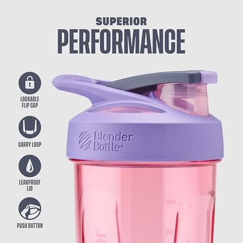 BlenderBottle Strada Shaker Bottle 24 oz (710 ml) Purple | Leak-Proof Locking Lid & BlenderBall Whisk thumbnail 2