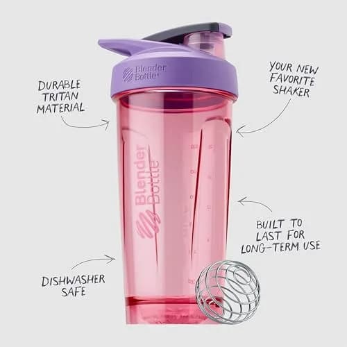 BlenderBottle Strada Shaker Bottle 24 oz (710 ml) Purple | Leak-Proof Locking Lid & BlenderBall Whisk thumbnail 3