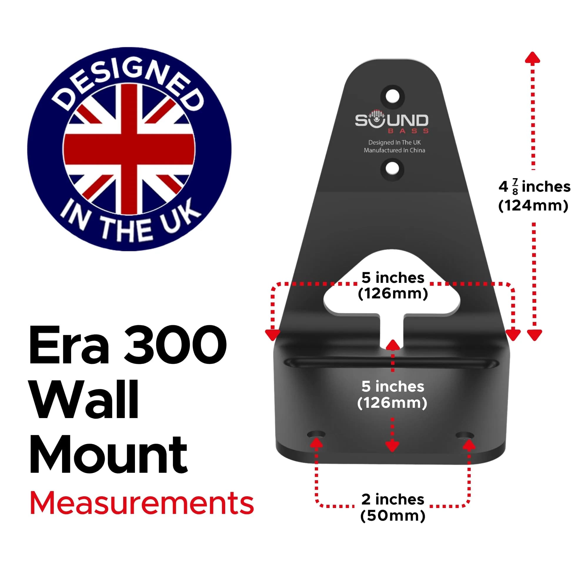 Sound Bass ERA300 Wall Mount Bracket Black Single Unit | Low Profile Mount for Sonos ERA 300 Speaker - view 6