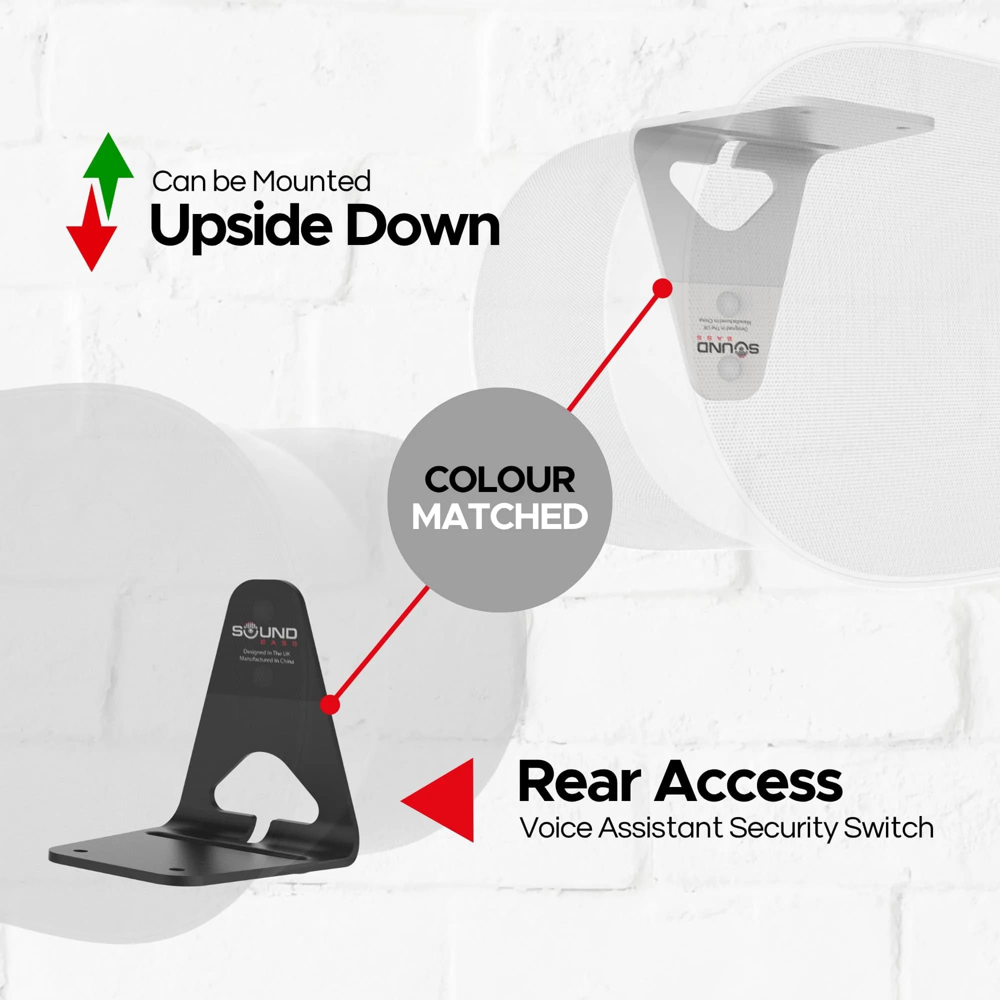 Sound Bass ERA300 Wall Mount Bracket Black Single Unit | Low Profile Mount for Sonos ERA 300 Speaker - view 7