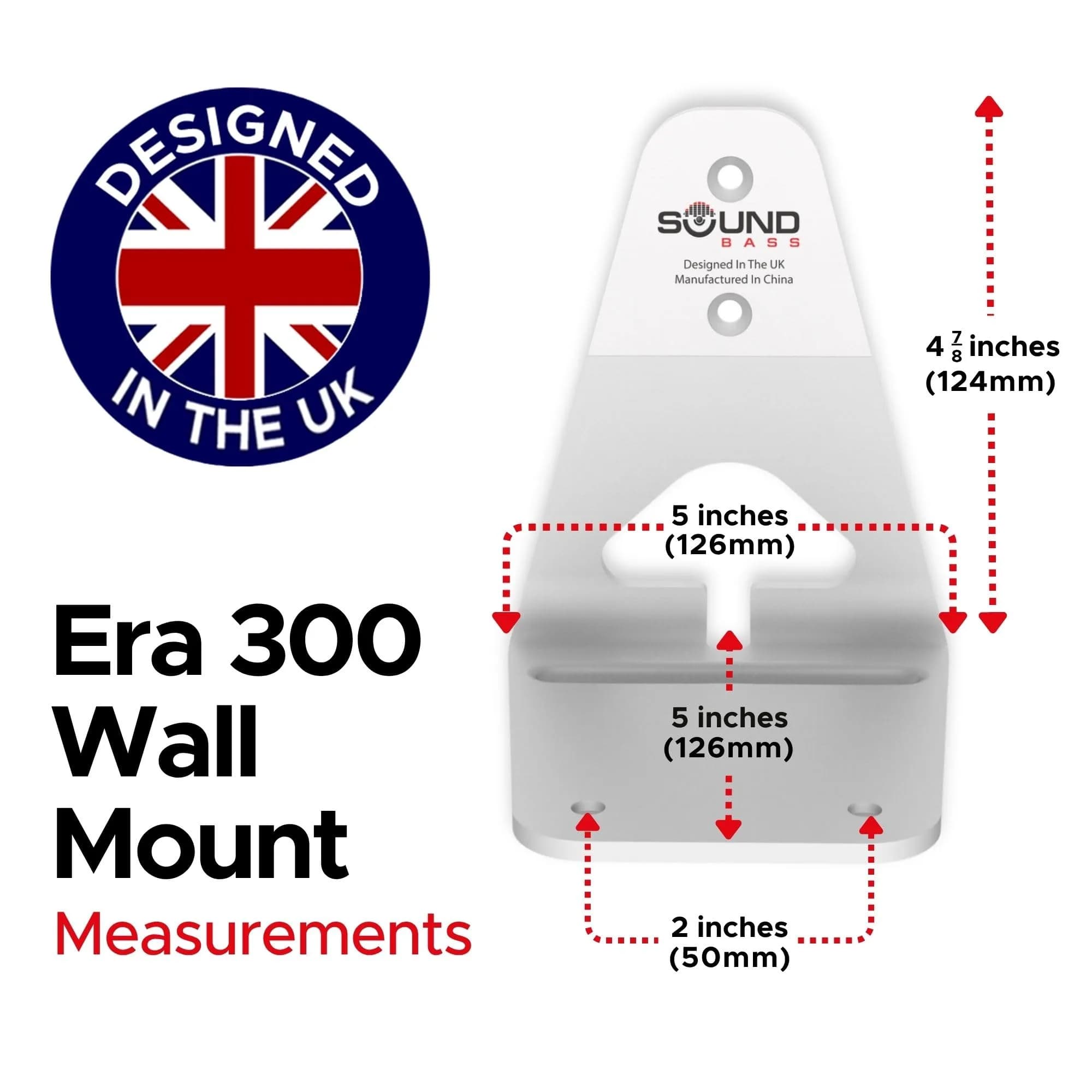 Sound Bass ERA300 Wall Mount Bracket White Single Unit | Low Profile Design for Sonos ERA 300 Speaker - view 6