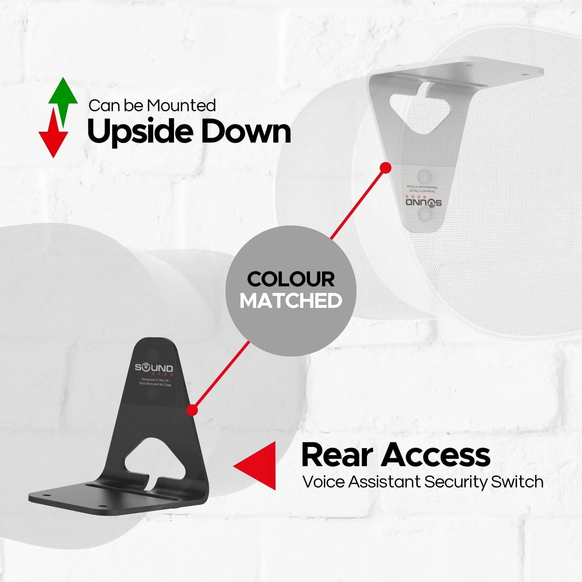 Sound Bass ERA300 Wall Mount Bracket White Single Unit | Low Profile Design for Sonos ERA 300 Speaker - view 7