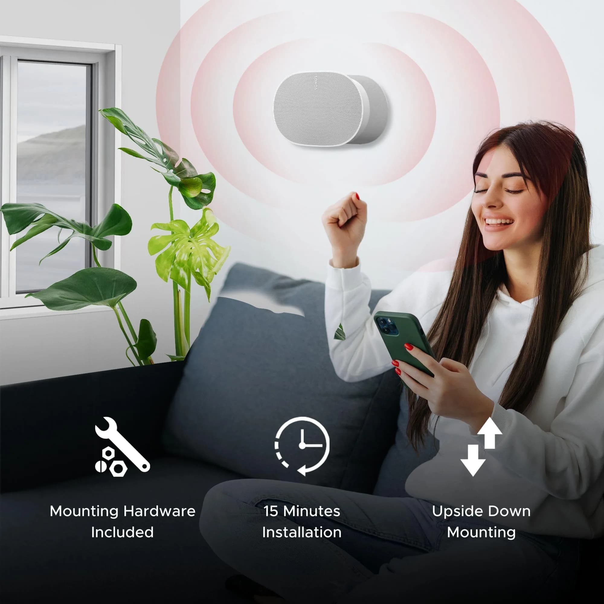 Sound Bass ERA300 Wall Mount Bracket White Single Unit | Low Profile Design for Sonos ERA 300 Speaker - view 9