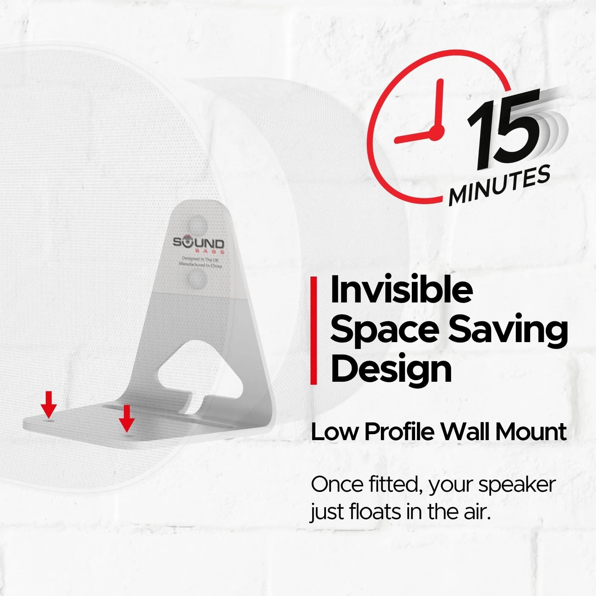 Sound Bass ERA300 Wall Mount Bracket White Single Unit | Low Profile Design for Sonos ERA 300 Speaker - view 3