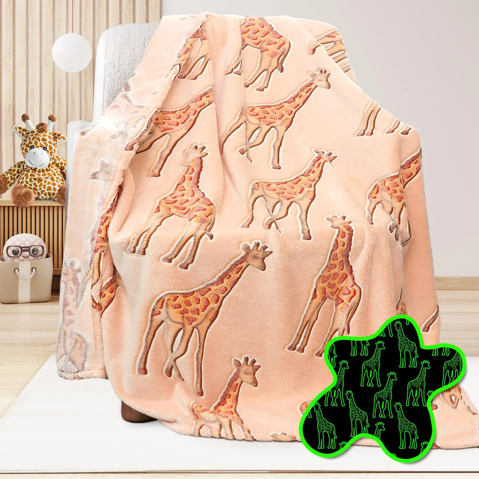 UOFON Giraffe Blanket 50" x 60" | Glow in The Dark Animal Throw for Kids & Adults