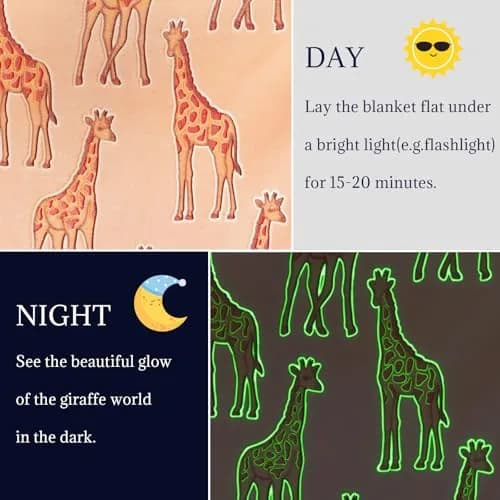 UOFON Giraffe Blanket 50" x 60" | Glow in The Dark Animal Throw for Kids & Adults thumbnail 6
