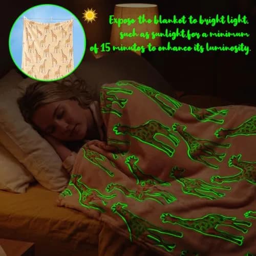 UOFON Giraffe Blanket 50" x 60" | Glow in The Dark Animal Throw for Kids & Adults thumbnail 3
