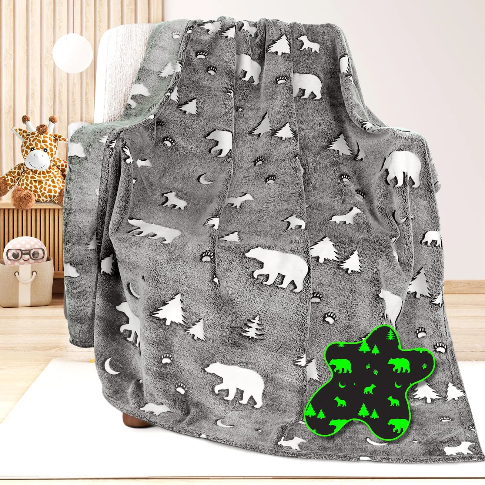UOFON Glow Bear Throw Blanket 127x152 cm (50x60 inches) | Soft Plush Flannel for Kids & Women - main product image