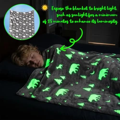 UOFON Glow Bear Throw Blanket 127x152 cm (50x60 inches) | Soft Plush Flannel for Kids & Women thumbnail 3
