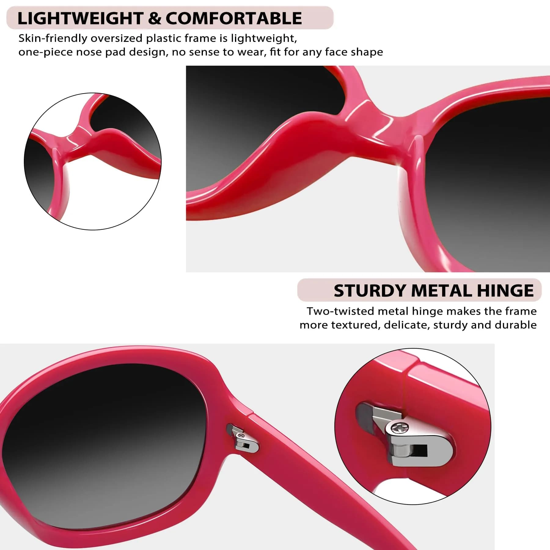Joopin B24-Peony Red/Black Oversized Butterfly Sunglasses for Women | Polarized UV400 Protection - view 3