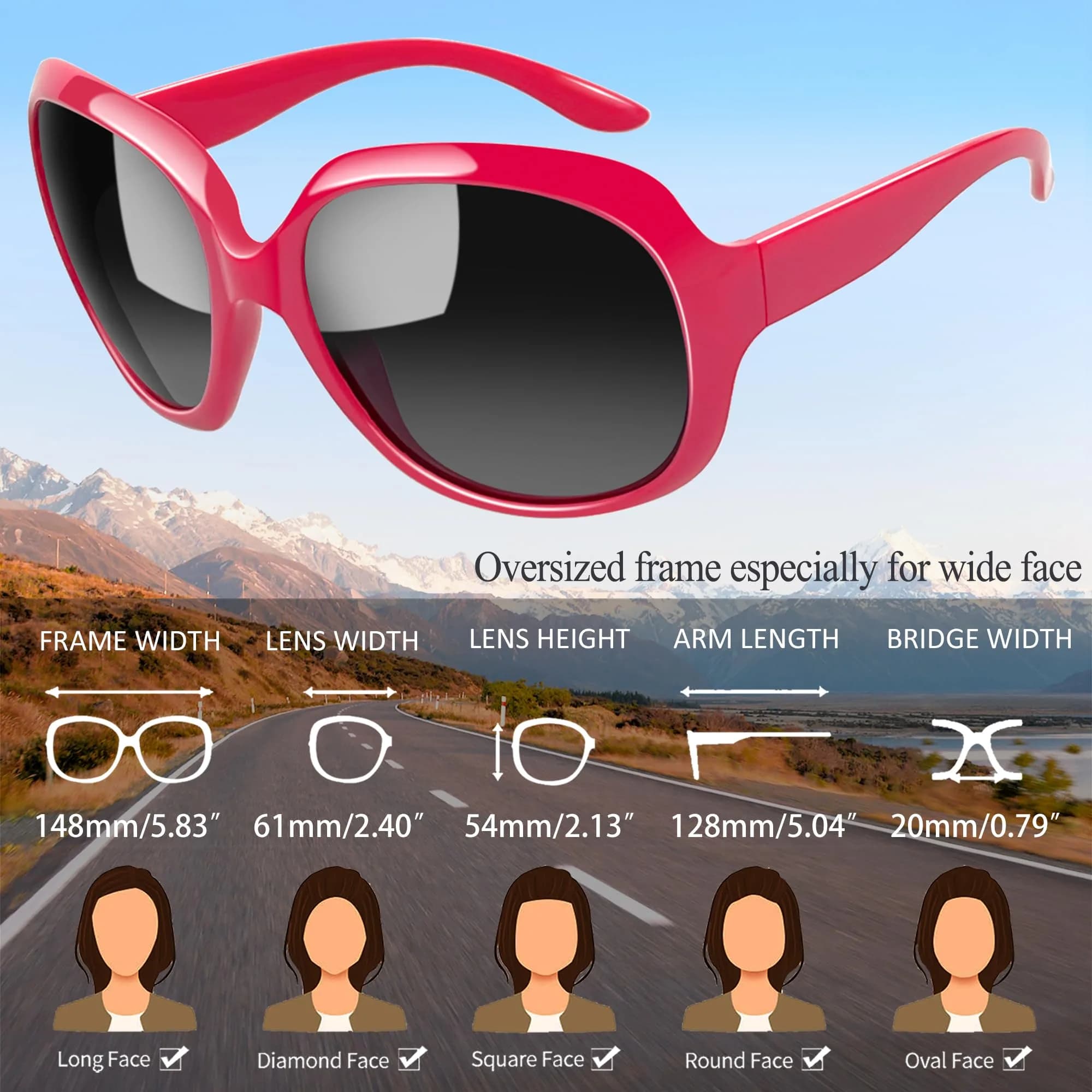 Joopin B24-Peony Red/Black Oversized Butterfly Sunglasses for Women | Polarized UV400 Protection - view 4