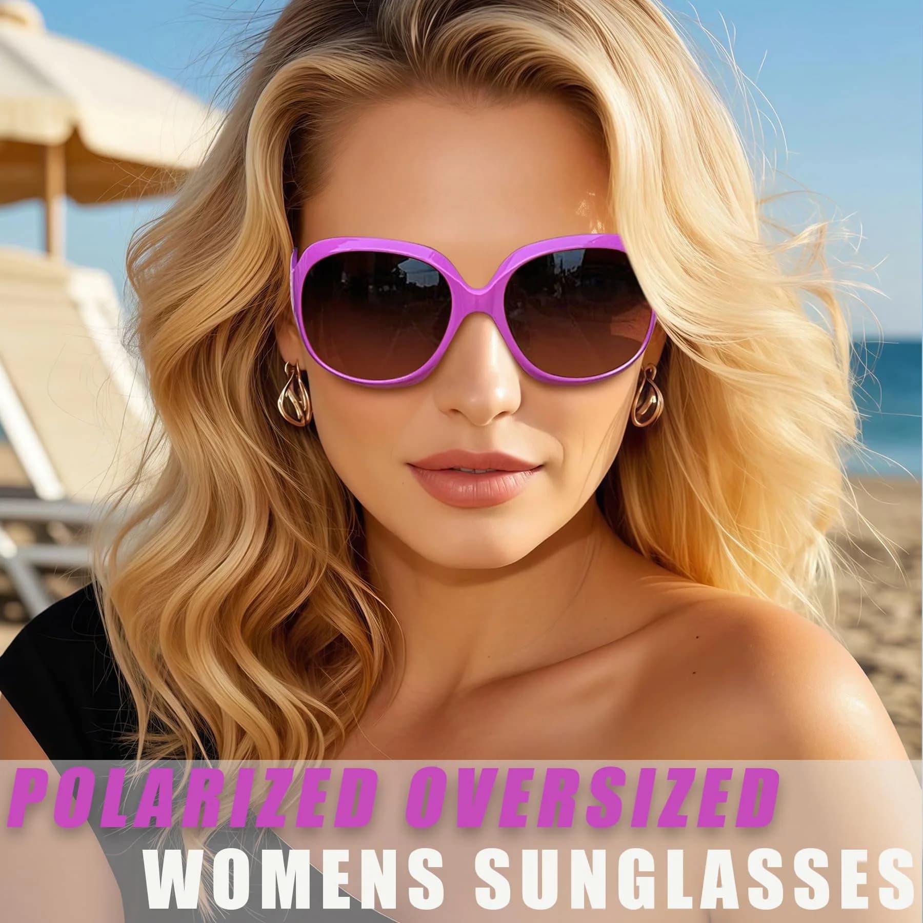 Joopin Oversized Butterfly Sunglasses for Women - Bright Purple with Brown Polarized Lenses - view 2