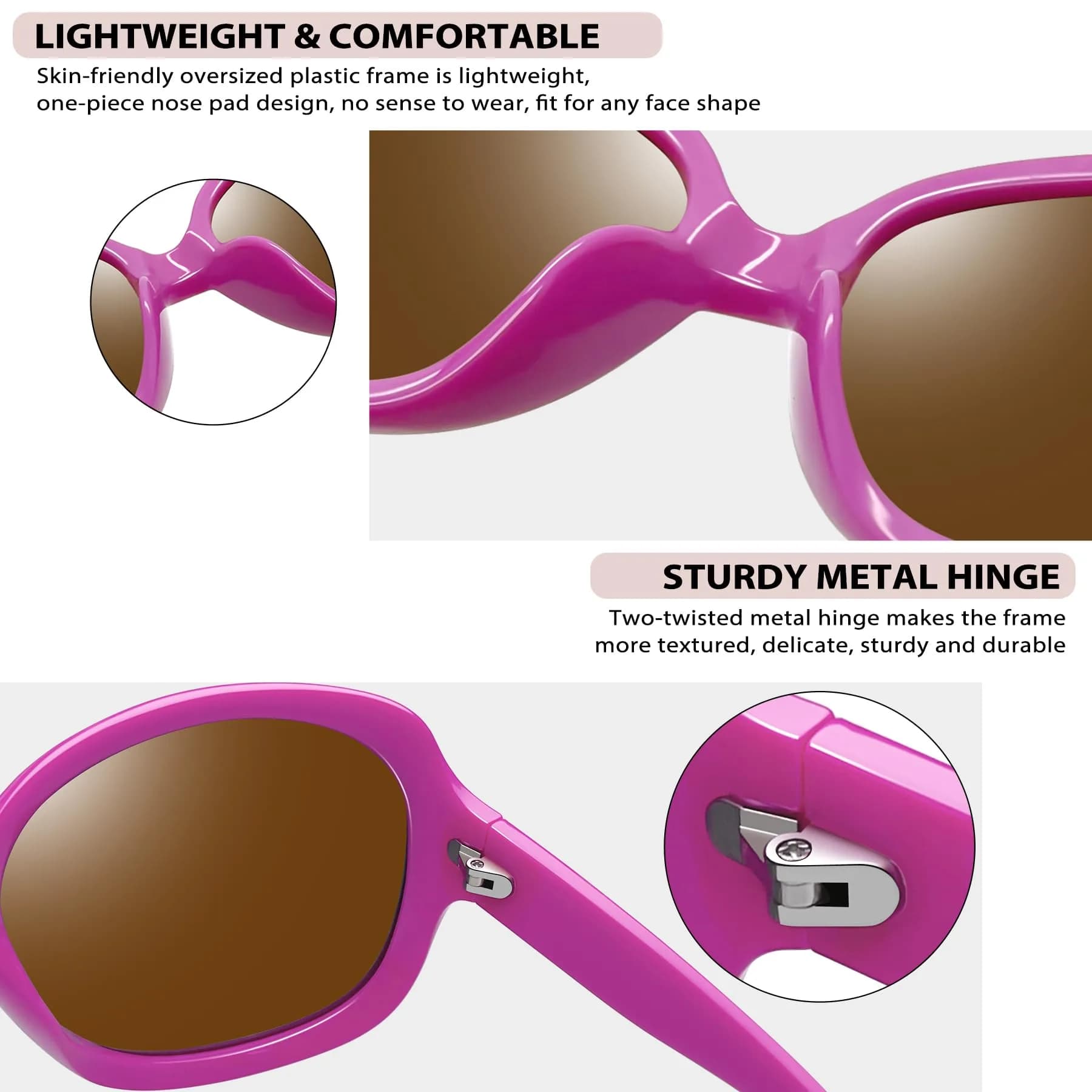 Joopin Oversized Butterfly Sunglasses for Women - Bright Purple with Brown Polarized Lenses - view 3