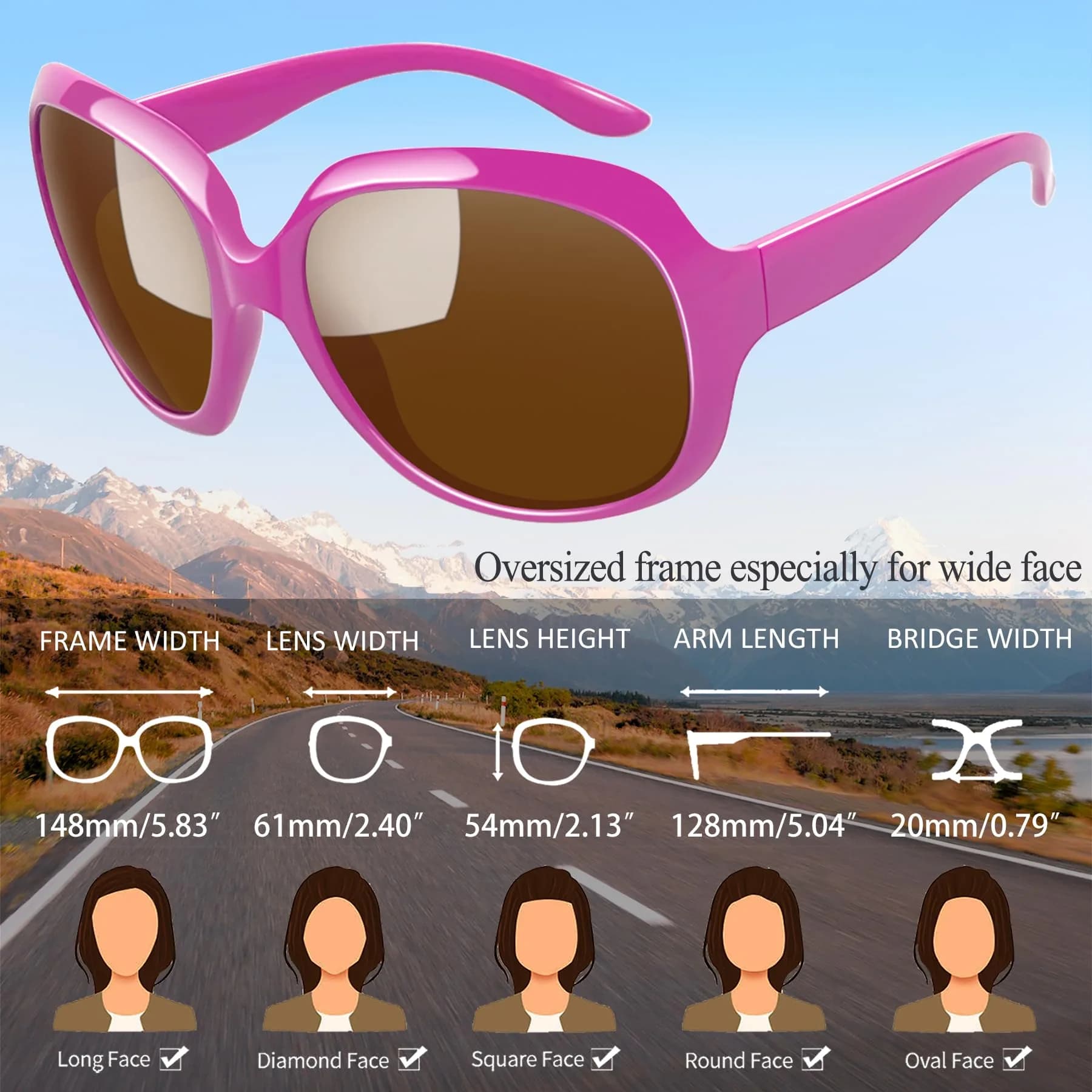 Joopin Oversized Butterfly Sunglasses for Women - Bright Purple with Brown Polarized Lenses - view 4
