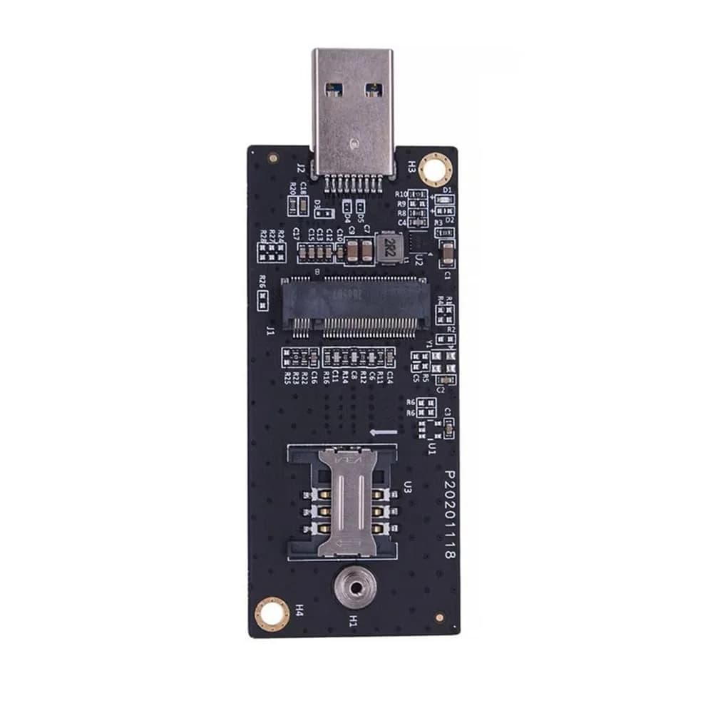 Xiwai M.2 Key-B NGFF WWAN to USB 3.0 Riser Card Adapter with SIM Slot for 3G/4G/5G LTE Wireless Modules (10cm x 10cm x 1cm) — Black
