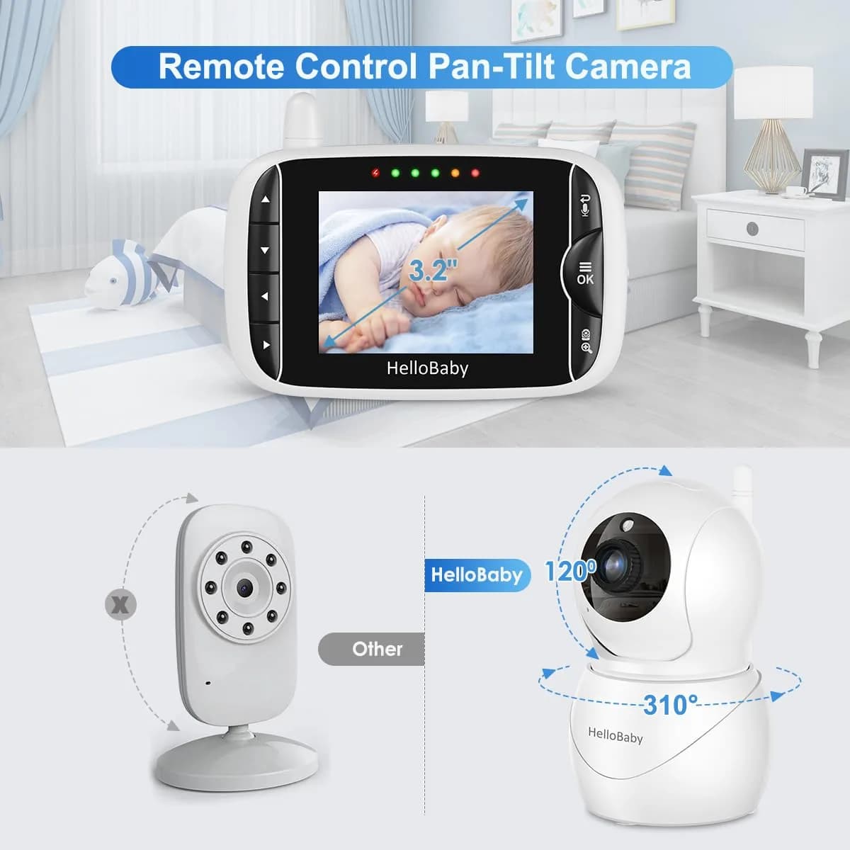 HelloBaby HB66pro 2-Camera Video Baby Monitor with 3.2" IPS Screen & Night Vision - view 2