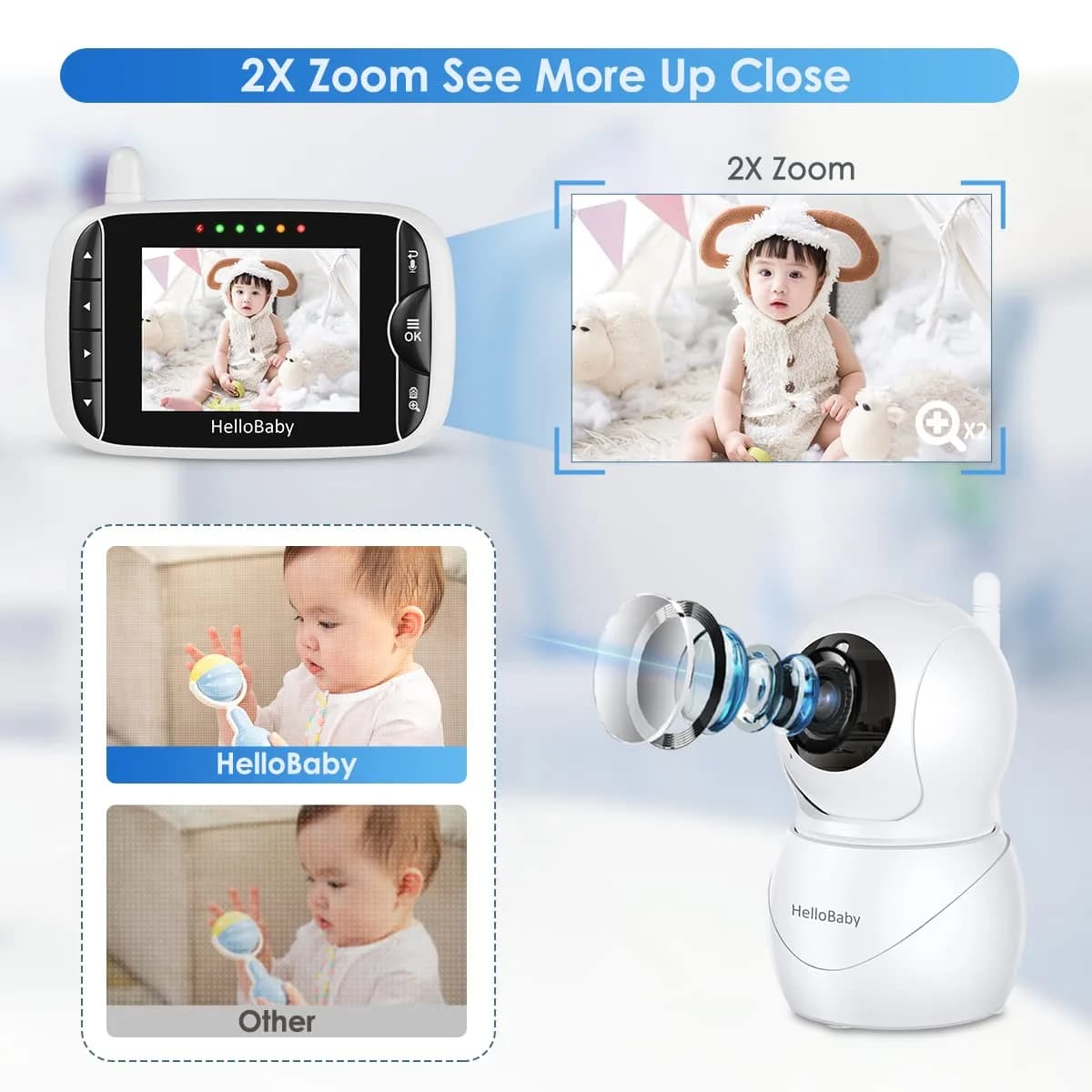HelloBaby HB66pro 2-Camera Video Baby Monitor with 3.2" IPS Screen & Night Vision - view 3