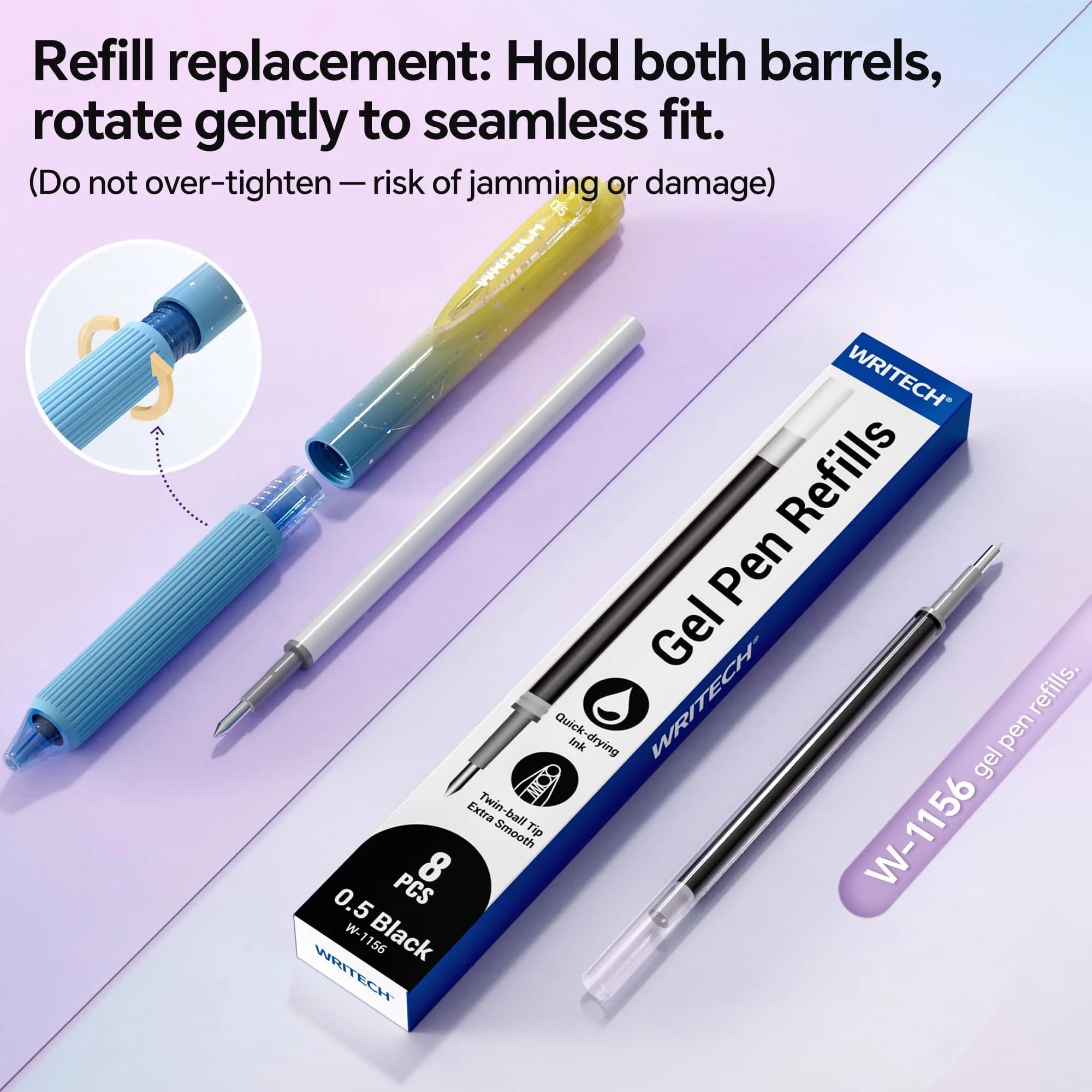 WRITECH Nebula Gel Pens 0.7mm Black Ink, 6 Count | Smooth Writing, Silent Click, Aesthetic Gradient Barrels - view 5