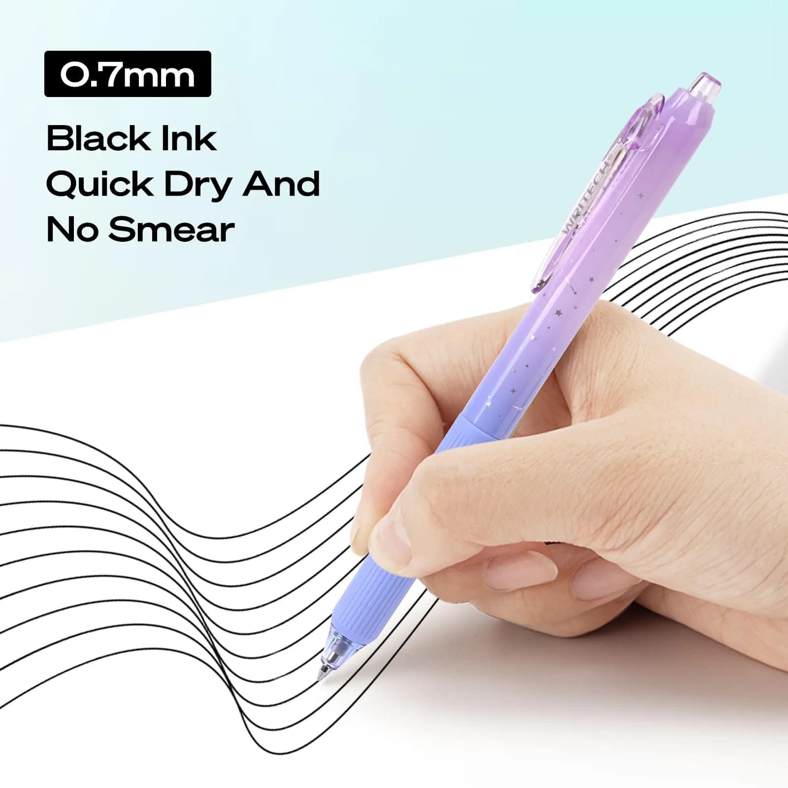 WRITECH Nebula Gel Pens 0.7mm Black Ink, 6 Count | Smooth Writing, Silent Click, Aesthetic Gradient Barrels - view 3