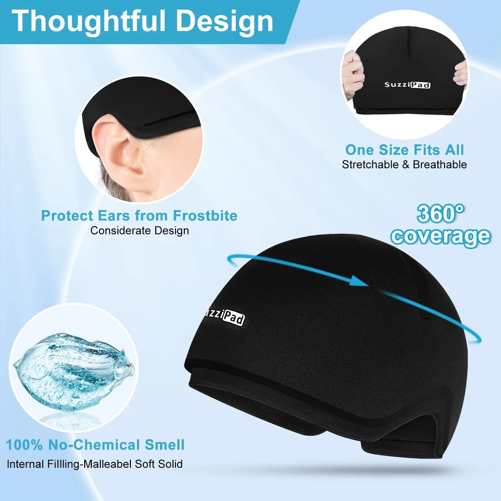 SUZZIPAD Chemo Cooling Cap for Chemotherapy Care - Black, One Size - view 4