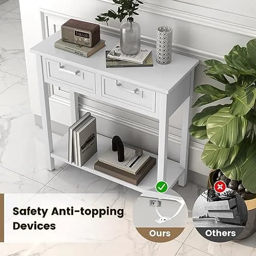 CLEEMAN White Table | Modern Console with 2 Drawers & Storage Shelf (14 in) thumbnail 6