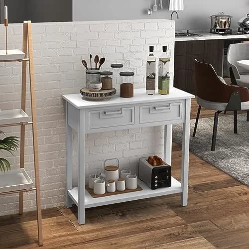 CLEEMAN White Table | Modern Console with 2 Drawers & Storage Shelf (14 in) thumbnail 8