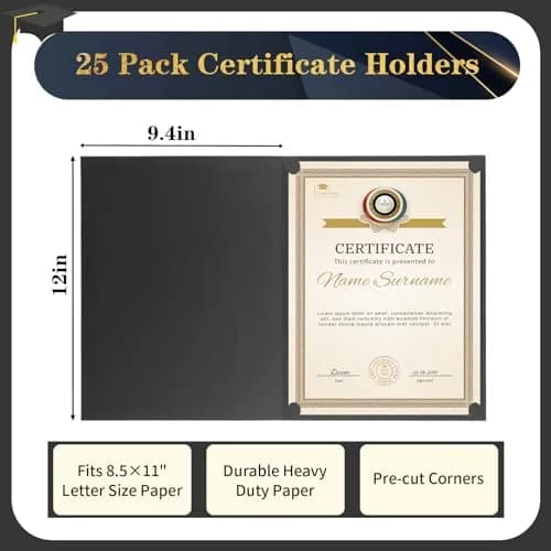 COIDEA Black Certificate Holders with Gold Foil Border, 25-Pack, Letter Size 8.5" x 11" thumbnail 2