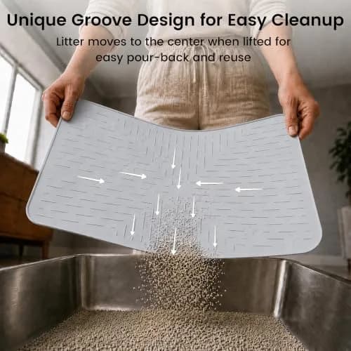 OHMO Cat Litter Mat, 23.5x16 Silicone Trapping Mat Ash Grey | Waterproof & Easy Clean thumbnail 4